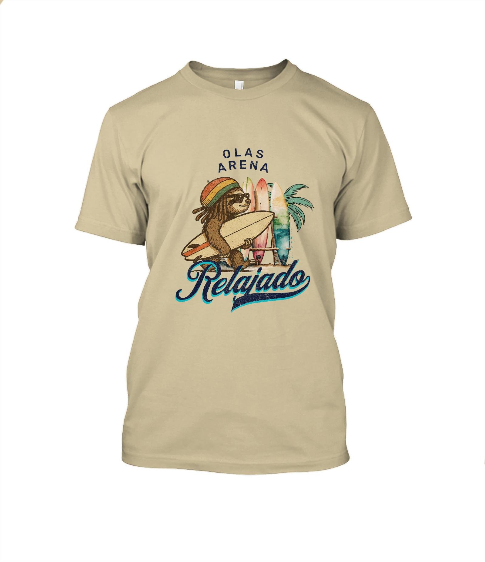 Perezoso Surf- Olas Arena T-Shirt Cuello redondo Unisex